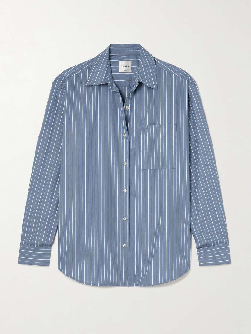 LESET Yoshi Striped Cotton And Lyocell-blend Poplin Shirt