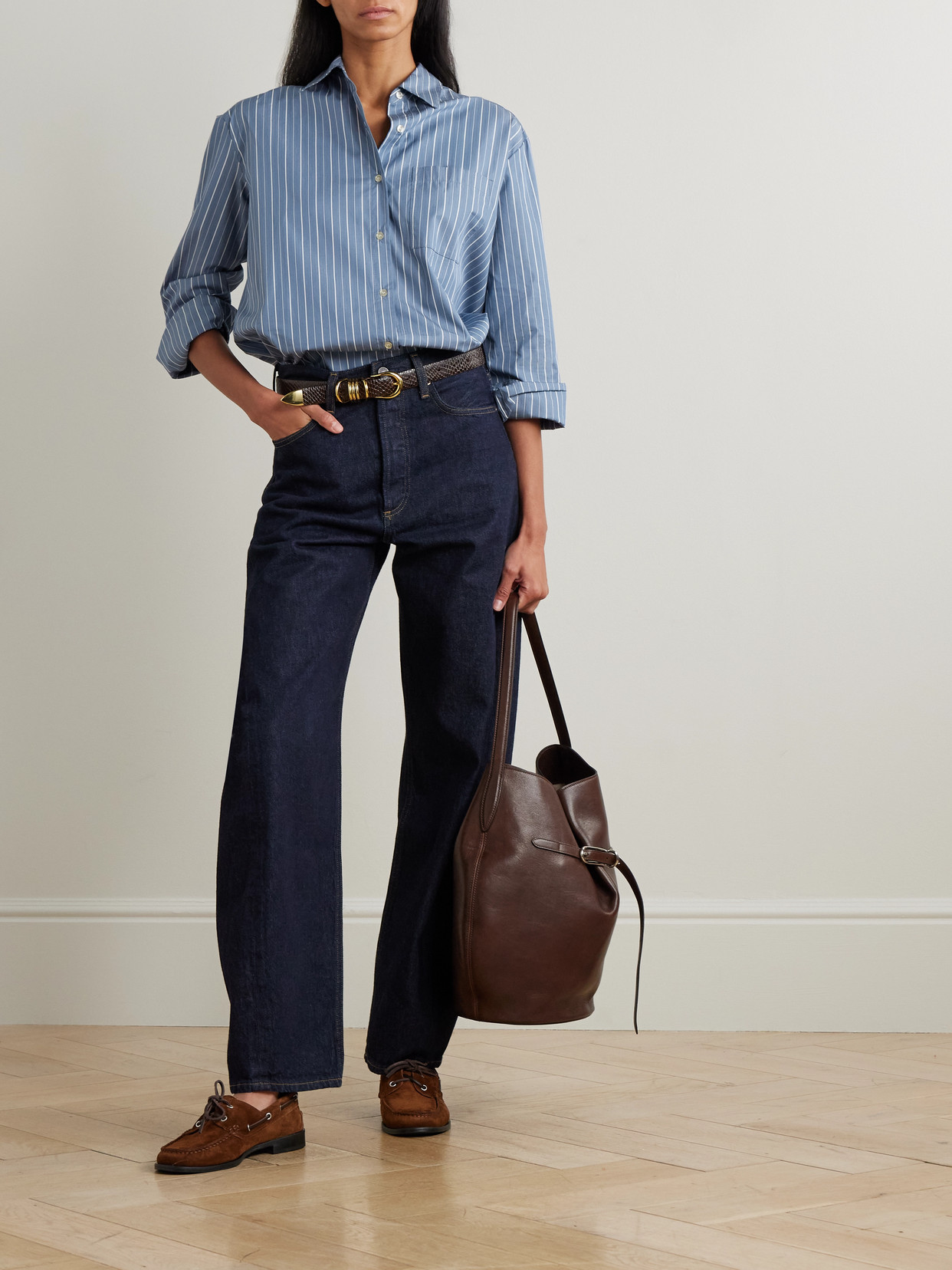 Leset Yoshi Striped Cotton And Lyocell-blend Poplin Shirt In Blue