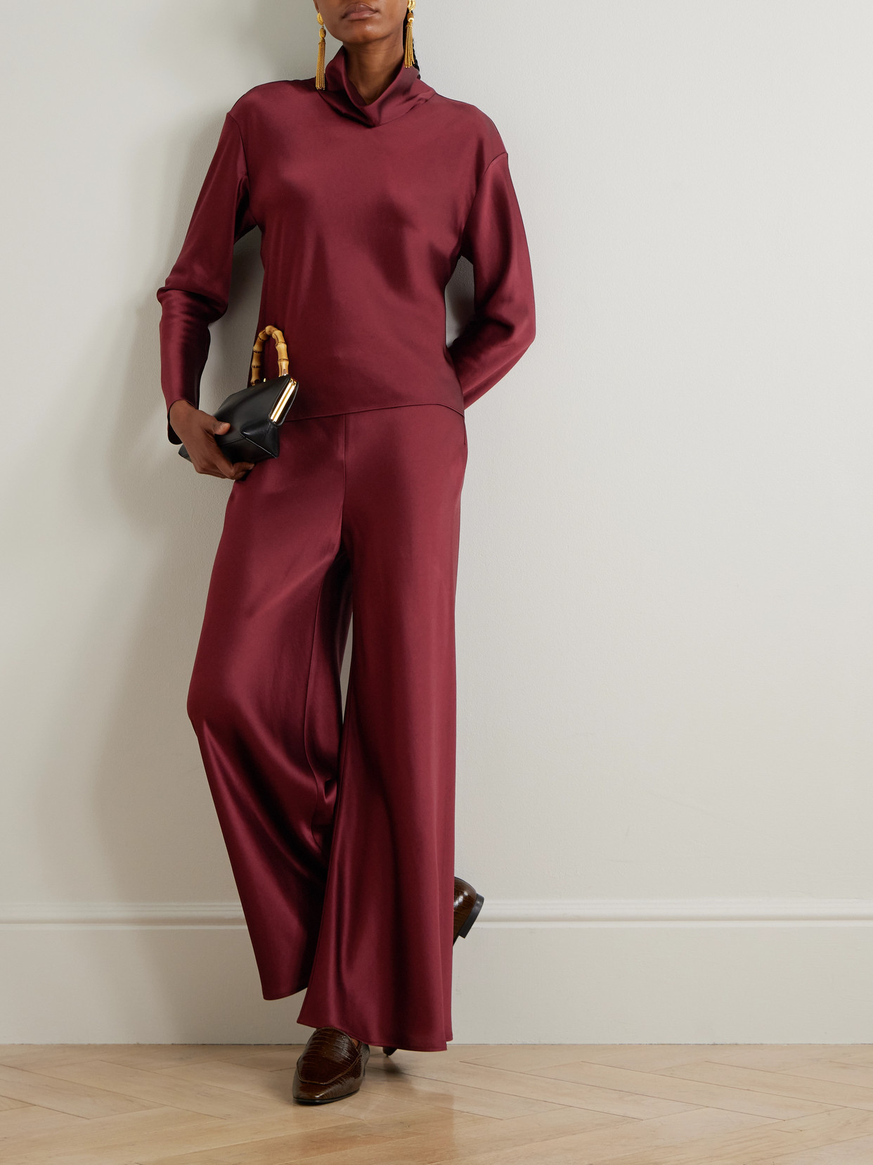 Leset Barb Long Sleeve Cowlneck Top In Red