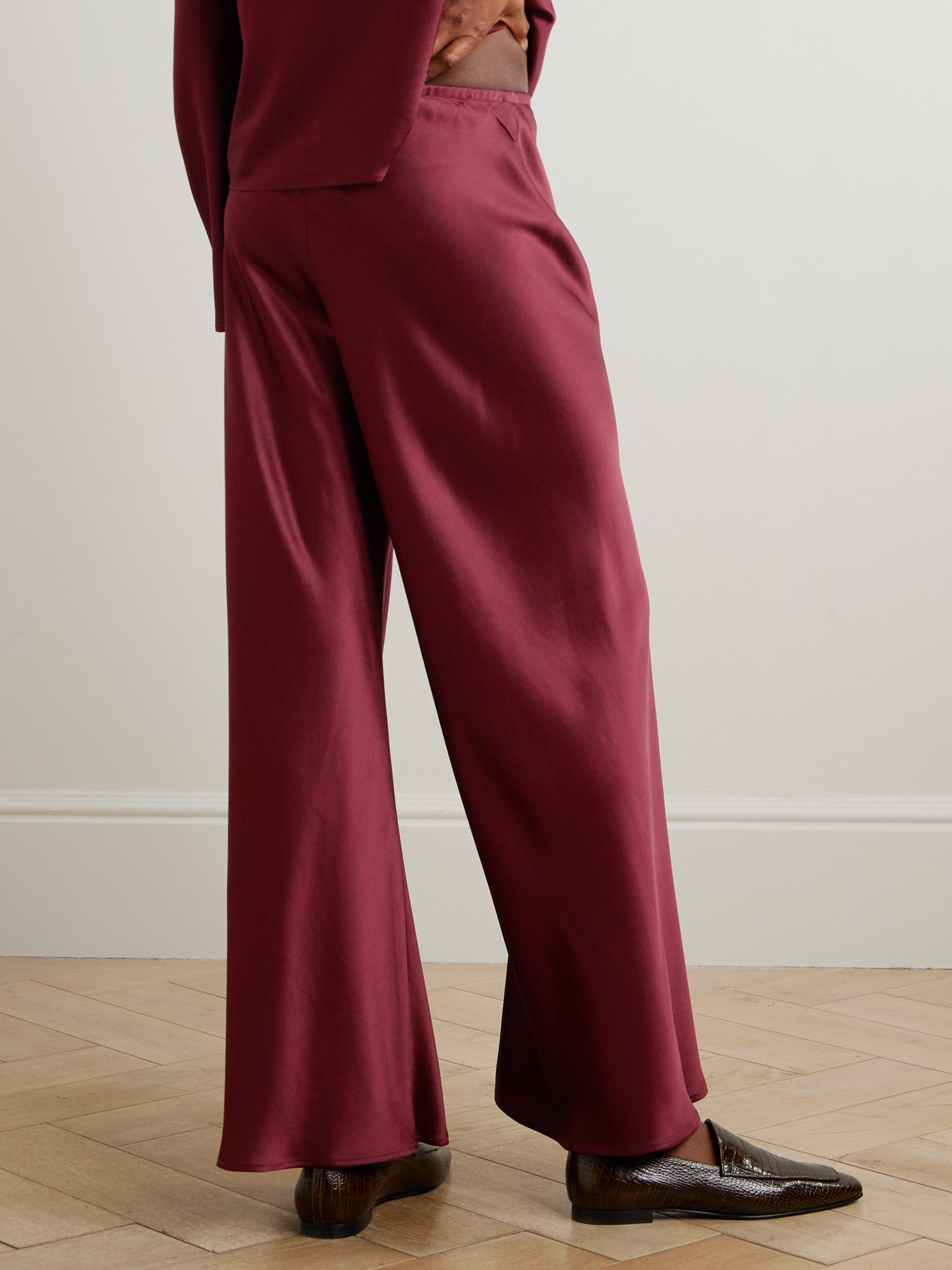 Leset Barb High-rise Satin Straight Pants In Burgundy