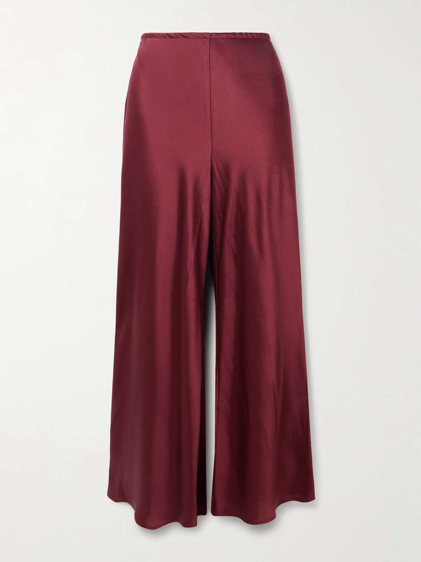 LESET Barb Draped Satin Wide-leg Pants
