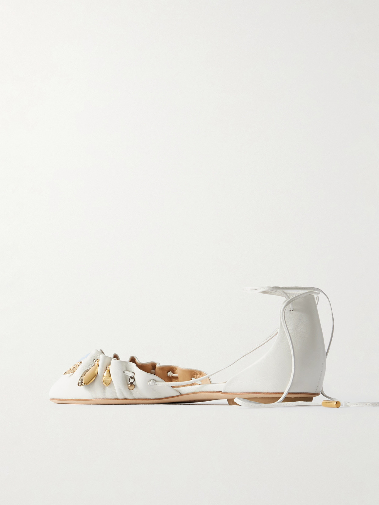 Chloé Sea Treasures Embellished Gathered Leather Ballet Flats