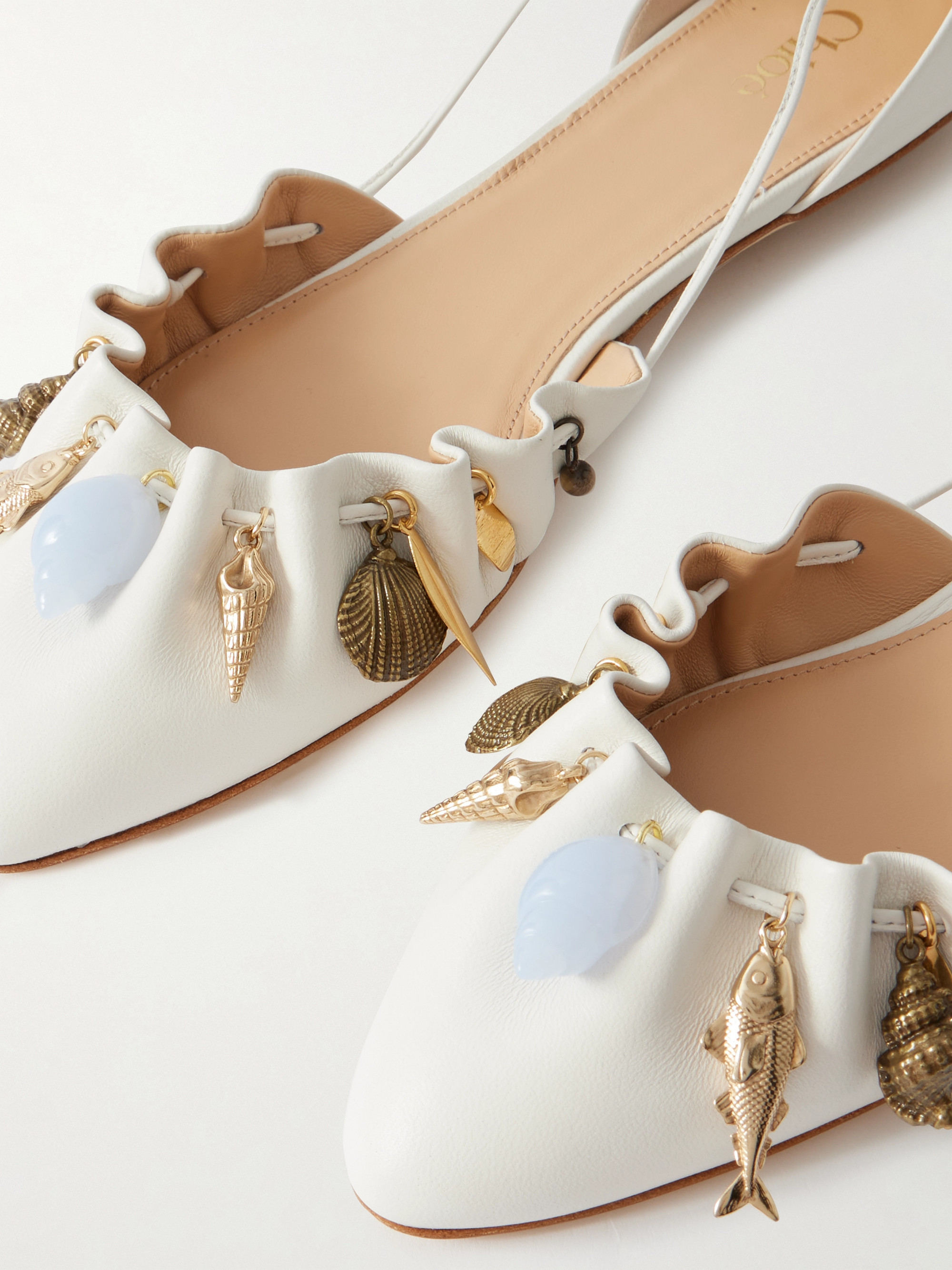 Chloé - Sea Treasures embellished gathered leather ballet flats