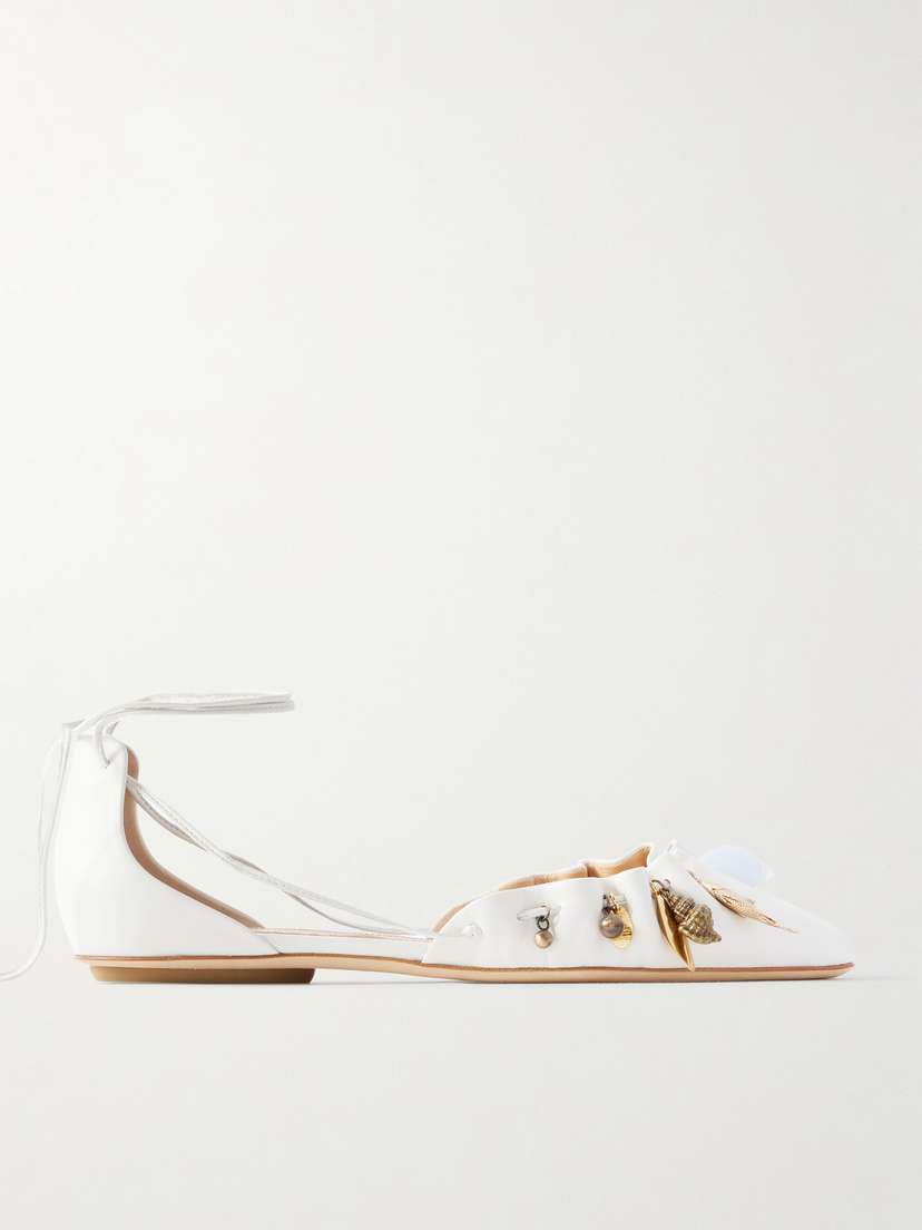 Chloé Sea Treasures Embellished Gathered Leather Ballet Flats