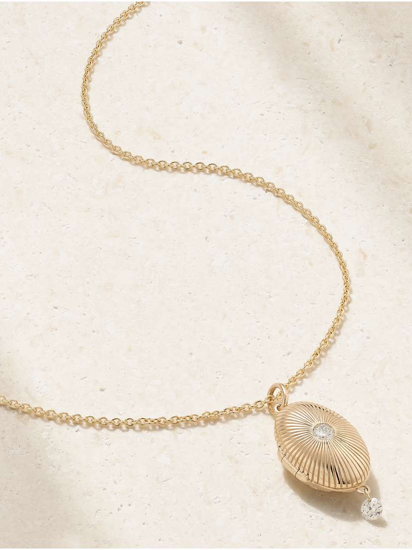 Persée Locket 9-karat Gold Diamond Necklace
