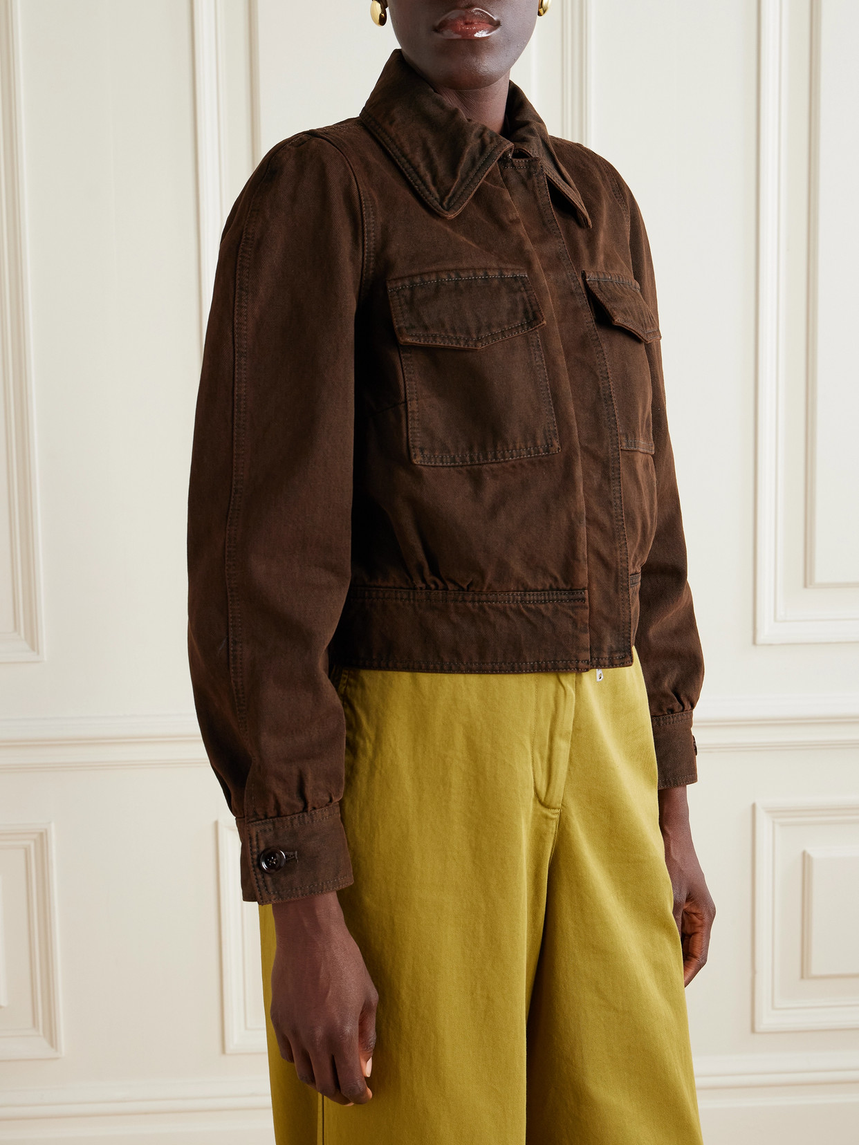 Dries Van Noten Long-sleeved Denim Jacket In Brown