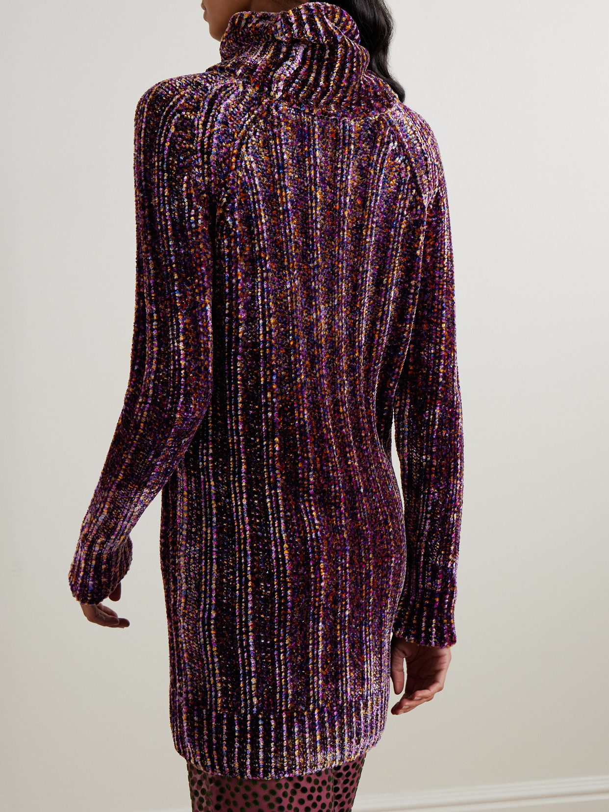 Dries Van Noten Ribbed Chenille Turtleneck Sweater In Purple