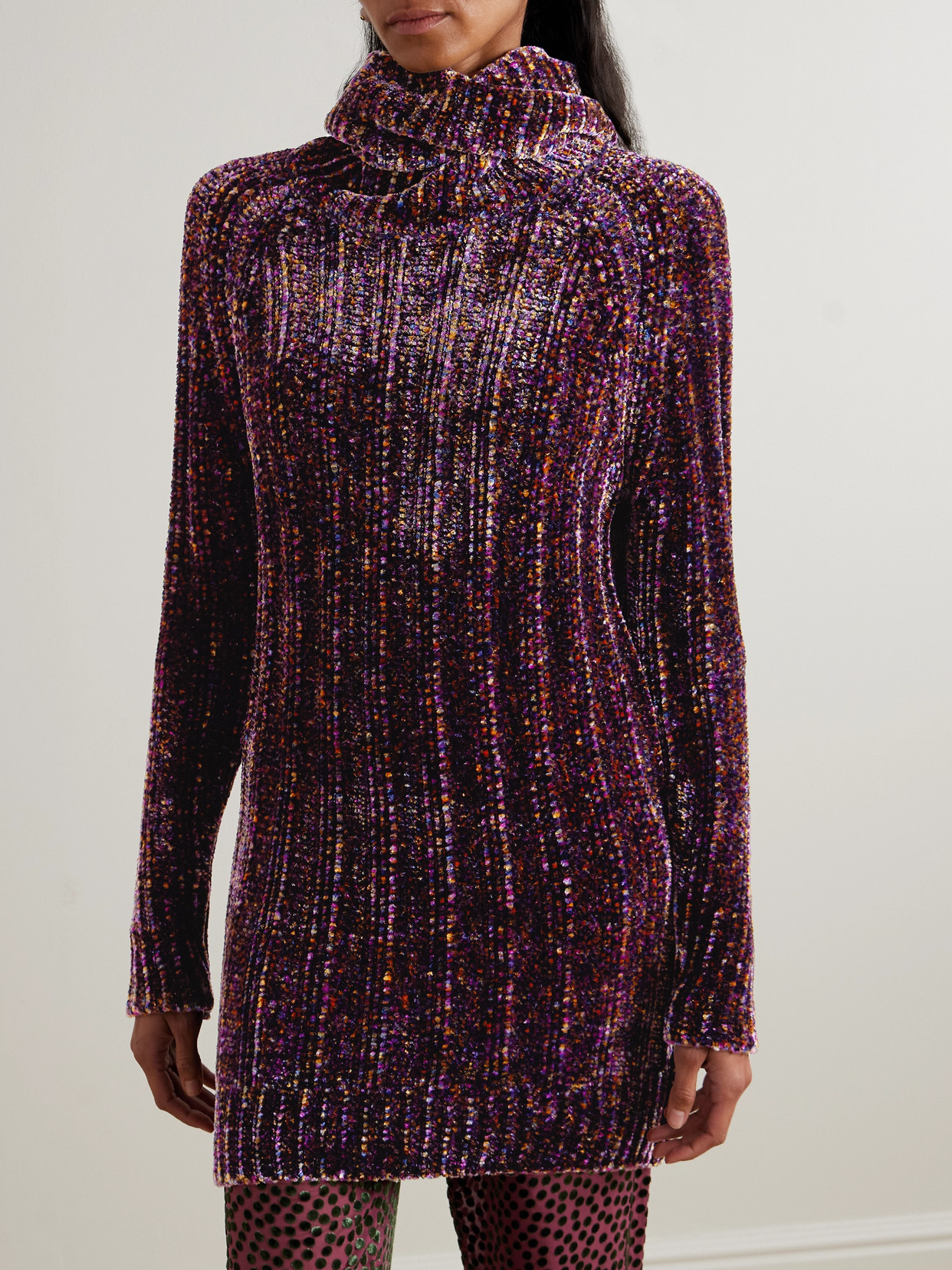 Dries Van Noten Ribbed Chenille Turtleneck Sweater In Purple