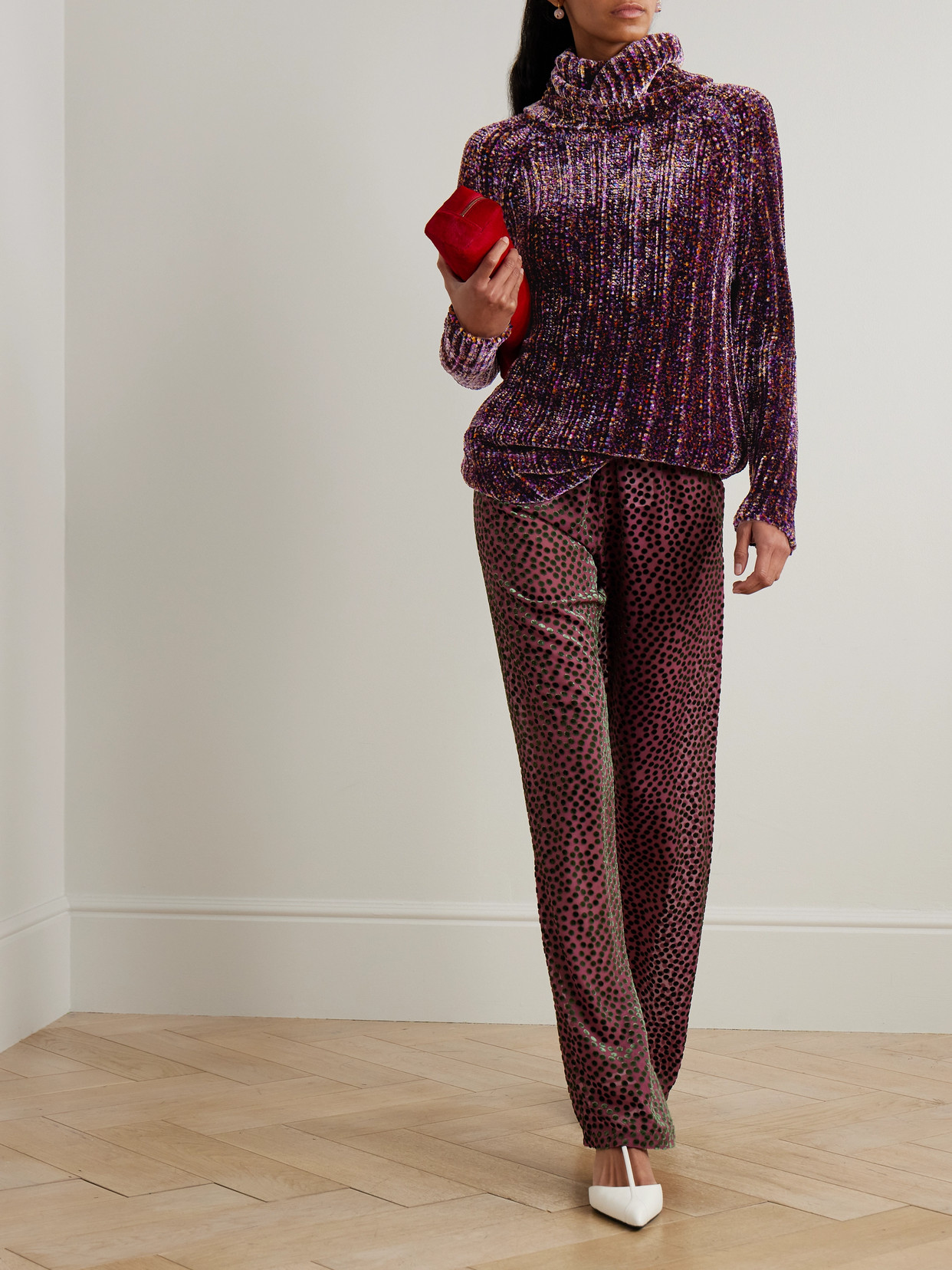 Dries Van Noten Ribbed Chenille Turtleneck Sweater In Purple