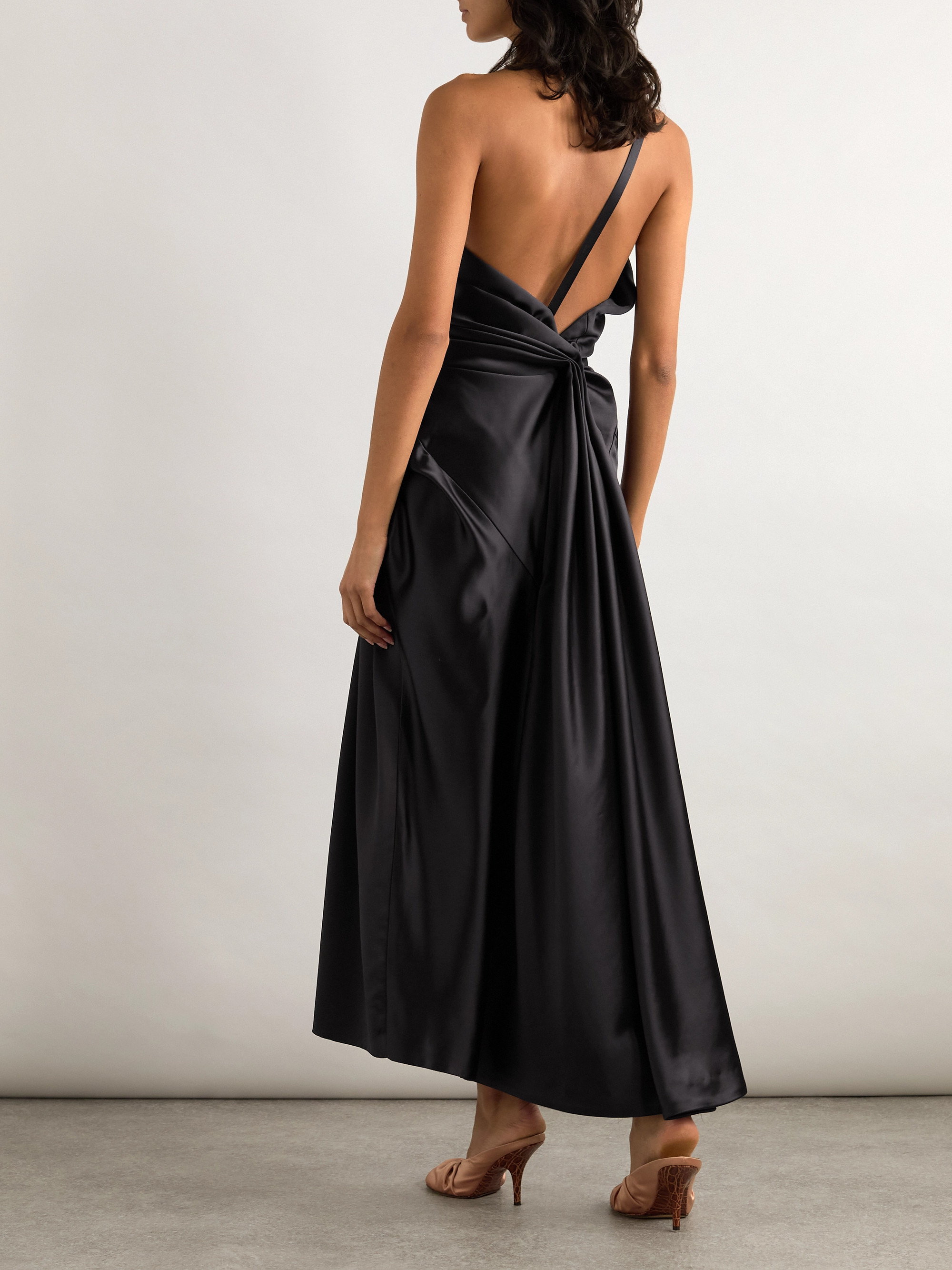 Dries Van Noten - One-shoulder gathered pleated satin midi dress