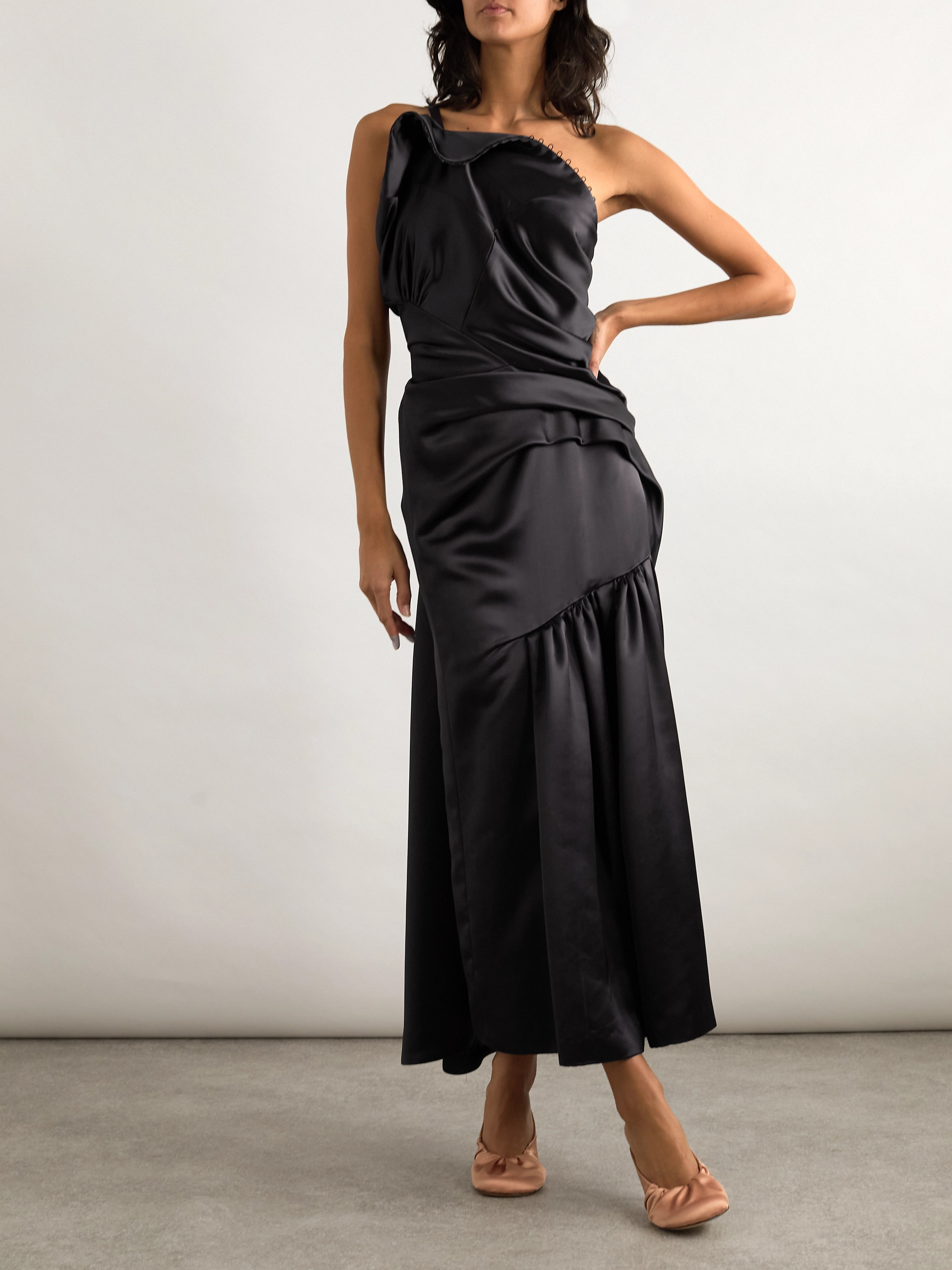 美品✨DRIES VAN NOTEN ワンピース Dries Van Noten - One-shoulder gathered pleated satin midi dress