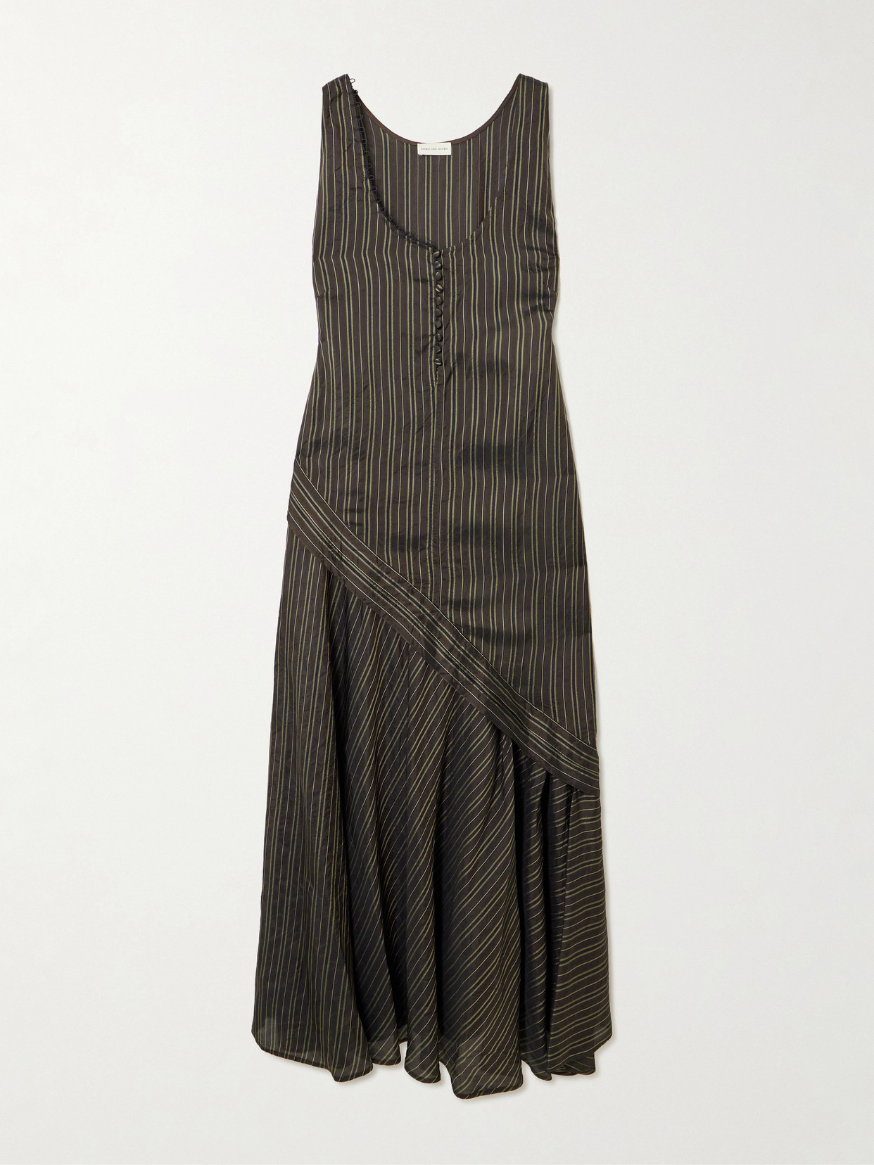 Dries Van Noten Striped Satin Midi Dress In Brown