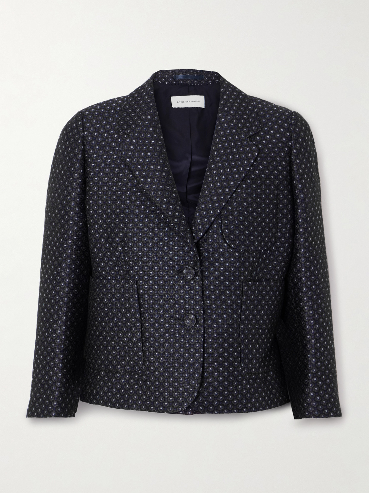 Dries Van Noten Bamie Cropped Jacquard-knit Blazer In Blue