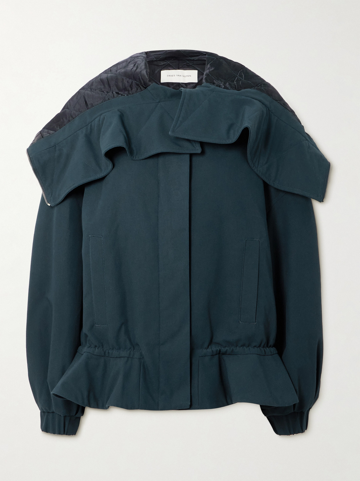 Dries Van Noten Oversized Cropped Quilted Shell-trimmed Cotton-canvas Bomber Jacket In Blue