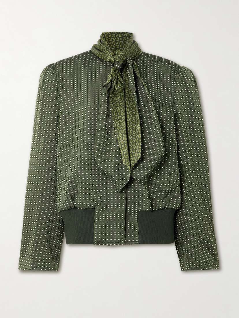 Dries Van Noten Tie-neck Printed Satin-trimmed Twill Bomber Jacket
