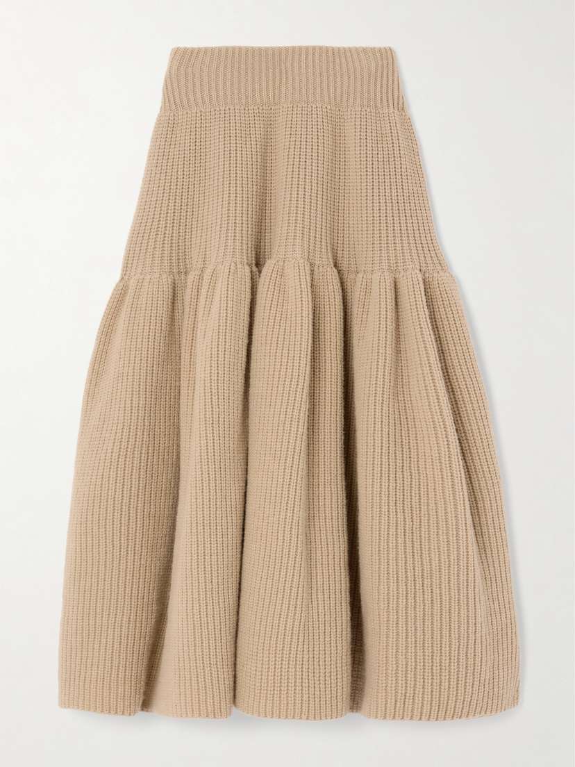 Dries Van Noten Tiered Ribbed Wool Midi Skirt