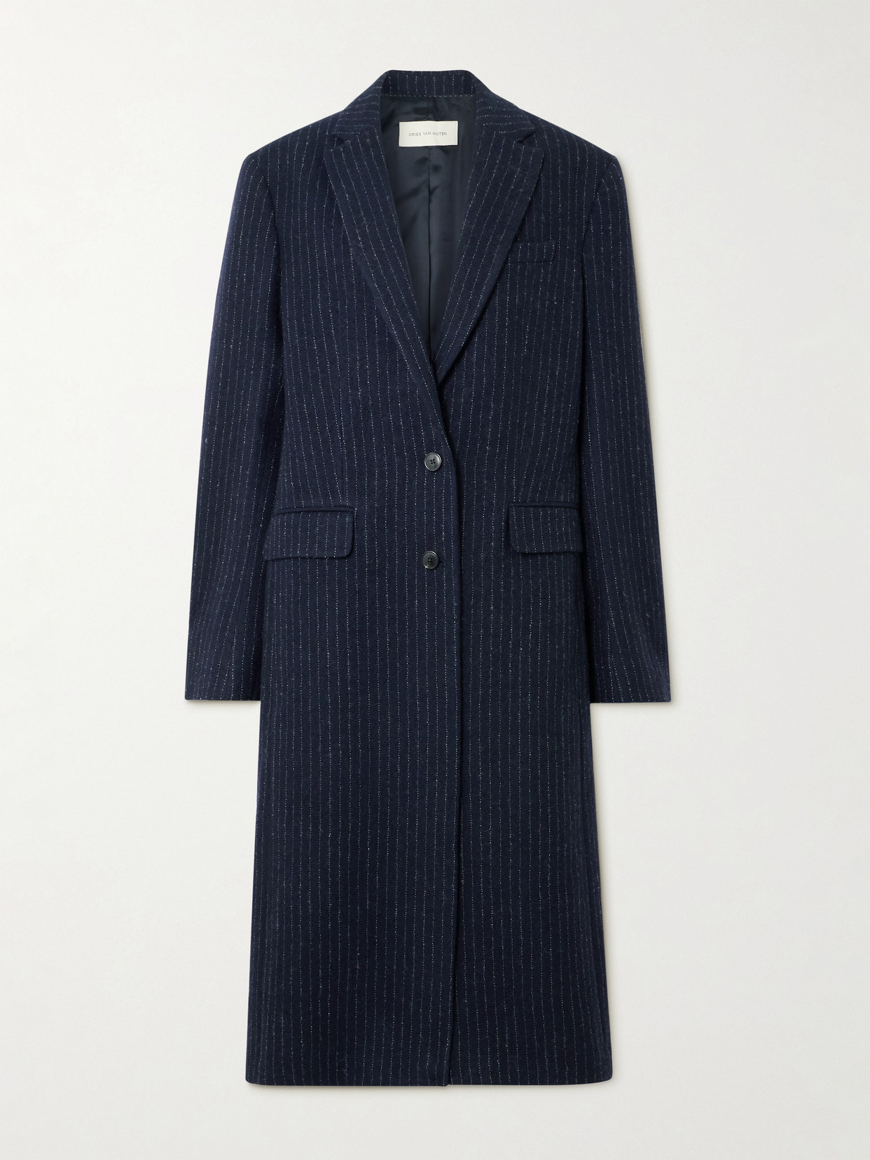Dries Van Noten Pinstriped Wool-twill Coat In Blue