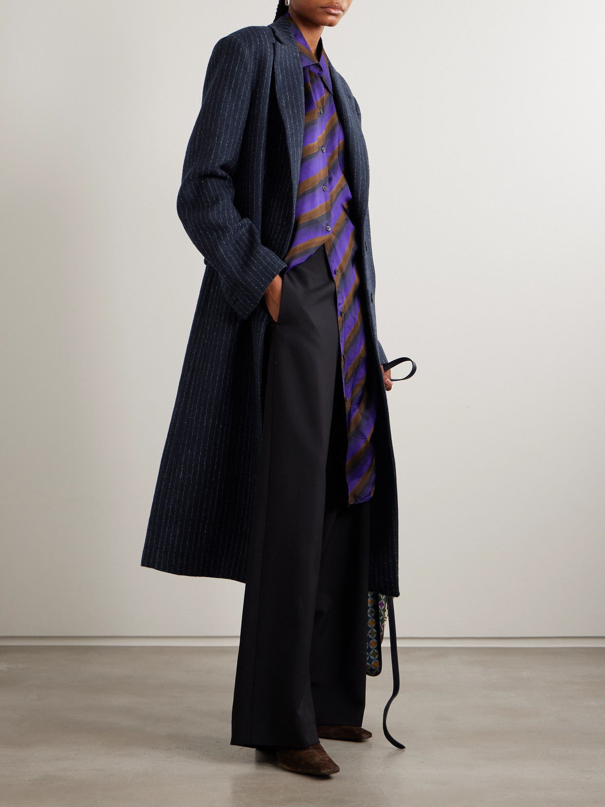 Dries Van Noten Pinstriped Wool-twill Coat In Blue