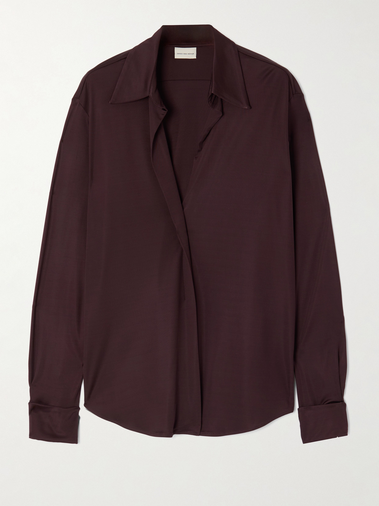 Dries Van Noten Satin-jersey Shirt In Brown