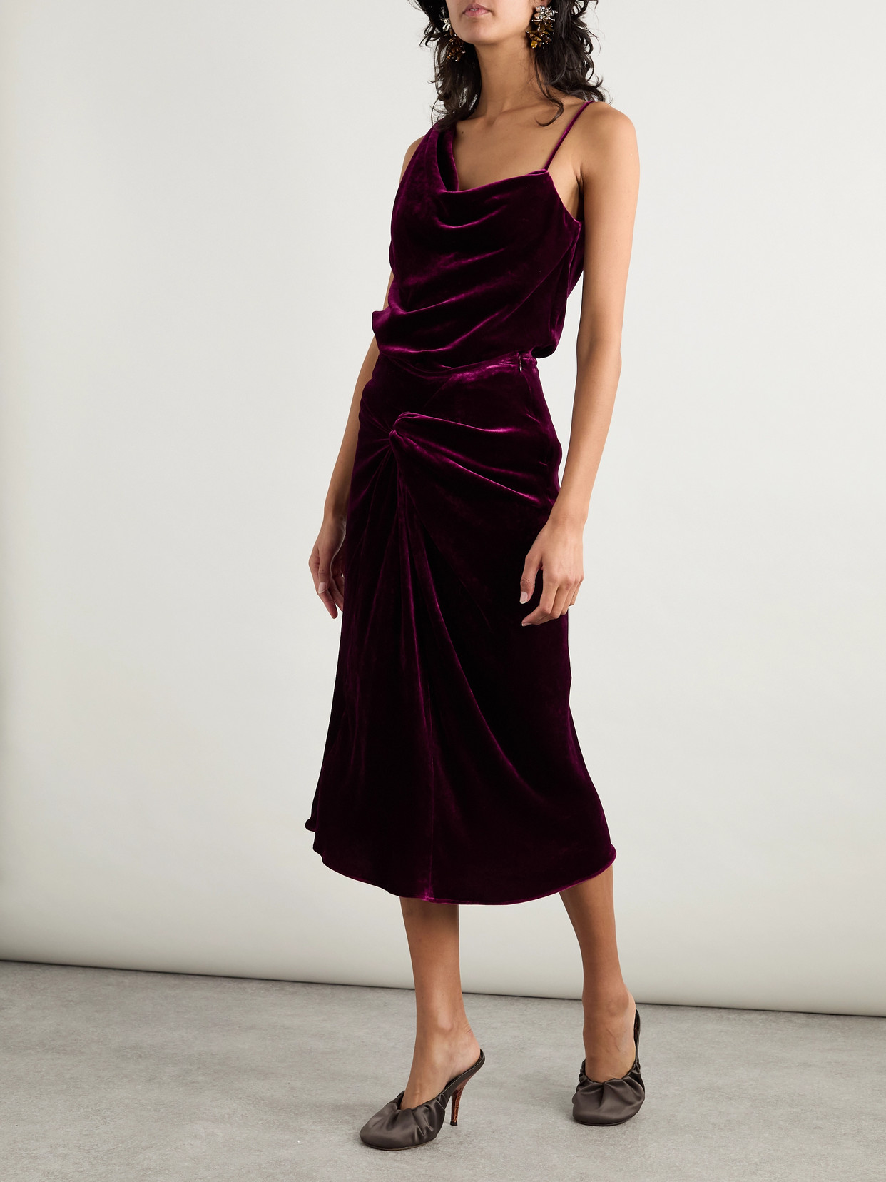 Dries Van Noten Womens Violet Velvet Twisted Woven Midi Skirt In Burgundy