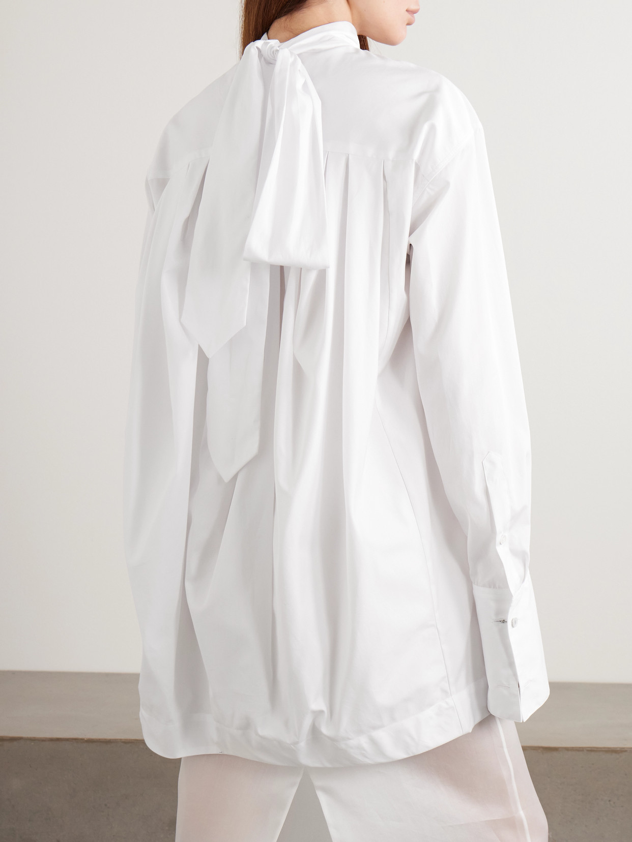 Tie-Detailed Gathered Cotton-Poplin Shirt