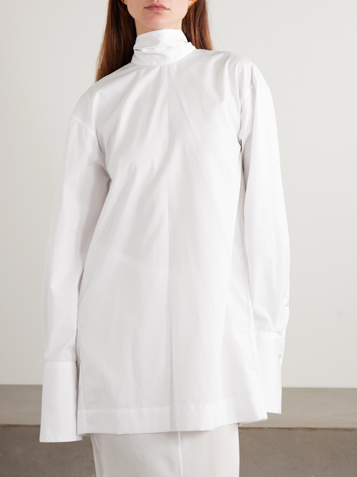 Tie-Detailed Gathered Cotton-Poplin Shirt