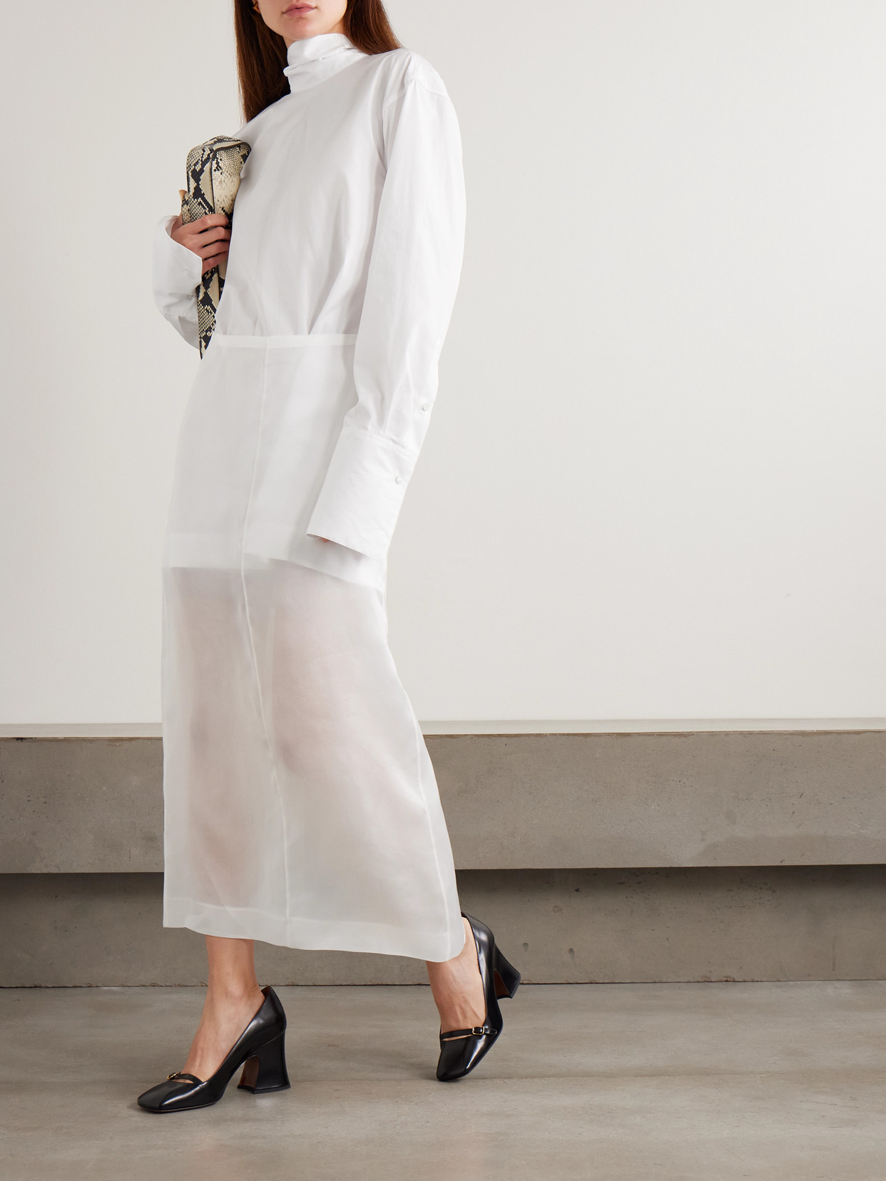 Tie-Detailed Gathered Cotton-Poplin Shirt