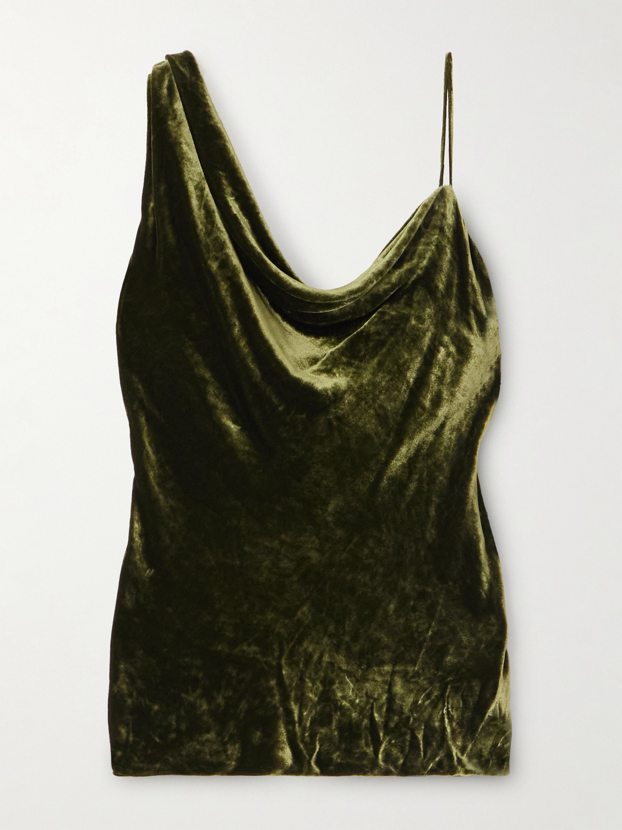 Dries Van Noten Asymmetric Draped Velvet Top In Green