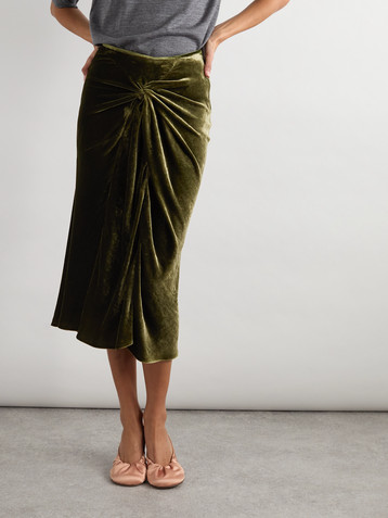 Dries Van Noten Ruched velvet midi skirt