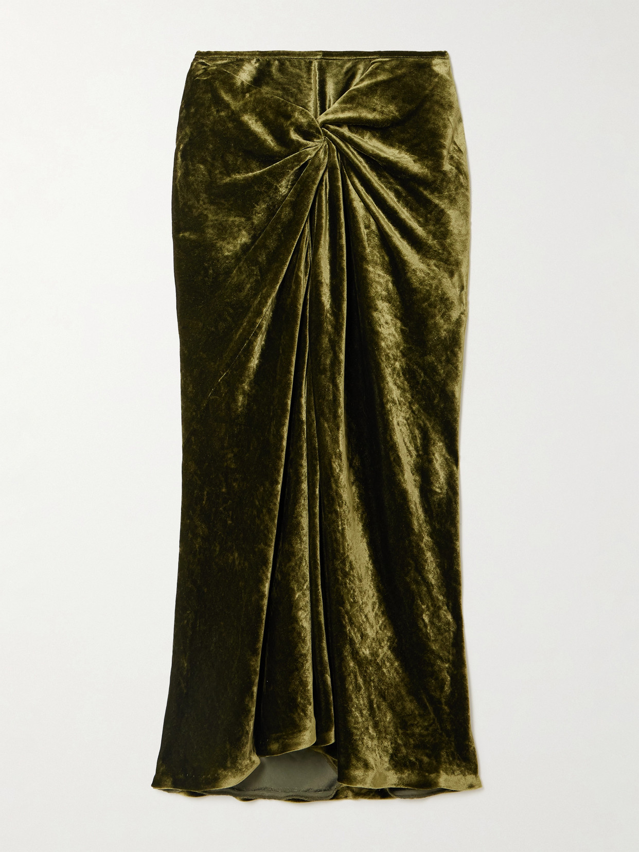 Dries Van Noten Smila Knot-detailed Silk-velvet Midi Skirt In Green
