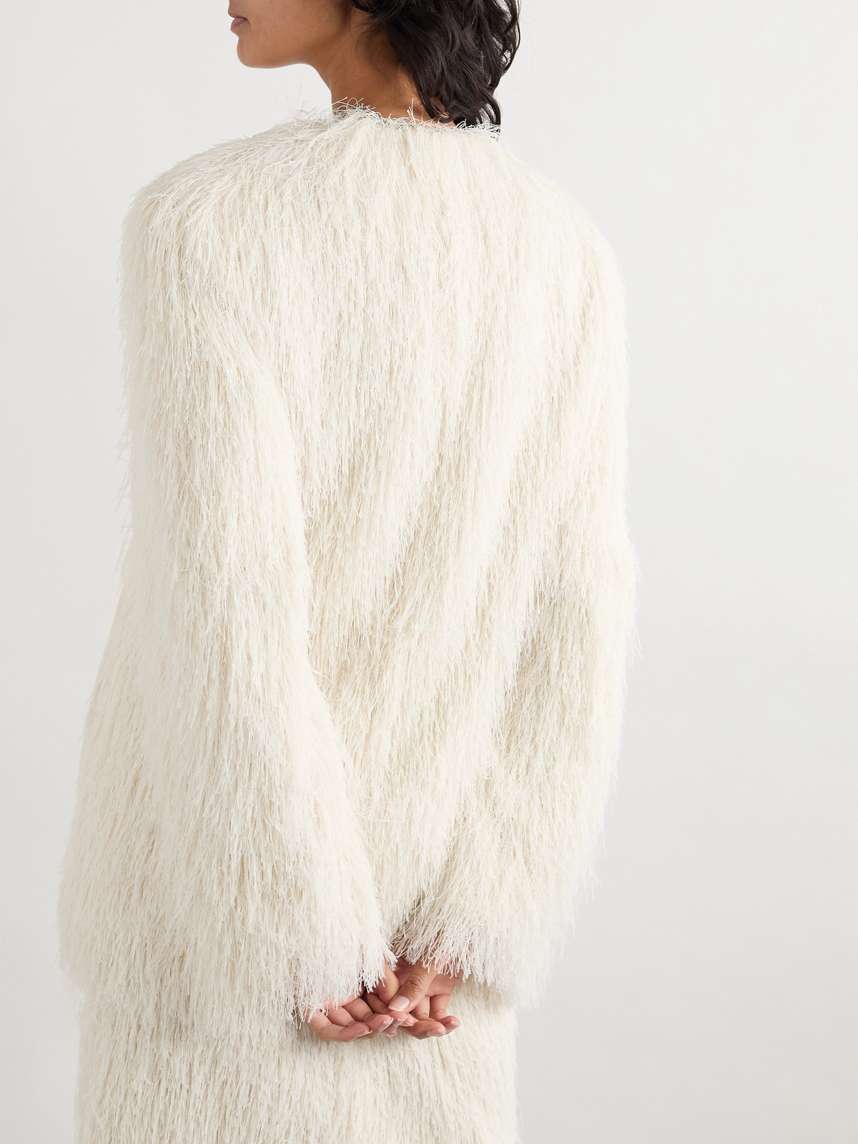 Dries Van Noten Fringed Woven Coat In White