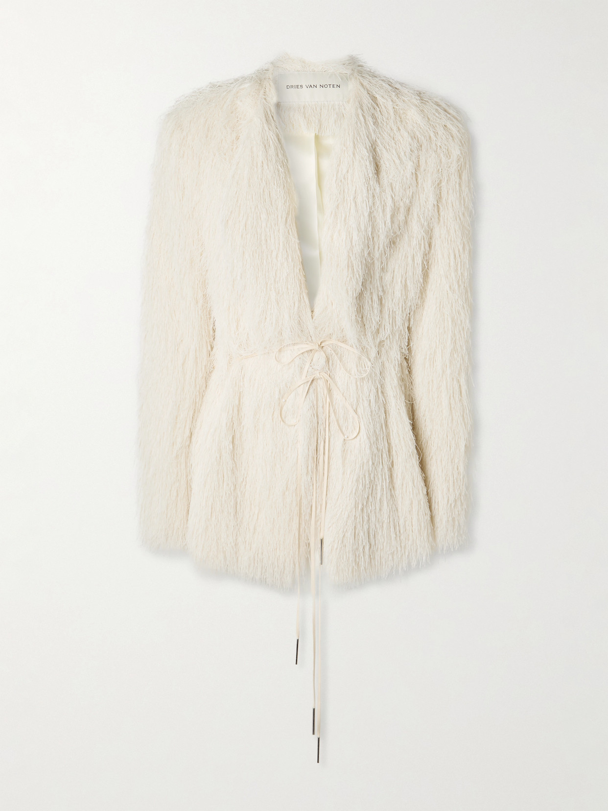 Dries Van Noten Fringed Woven Coat In White