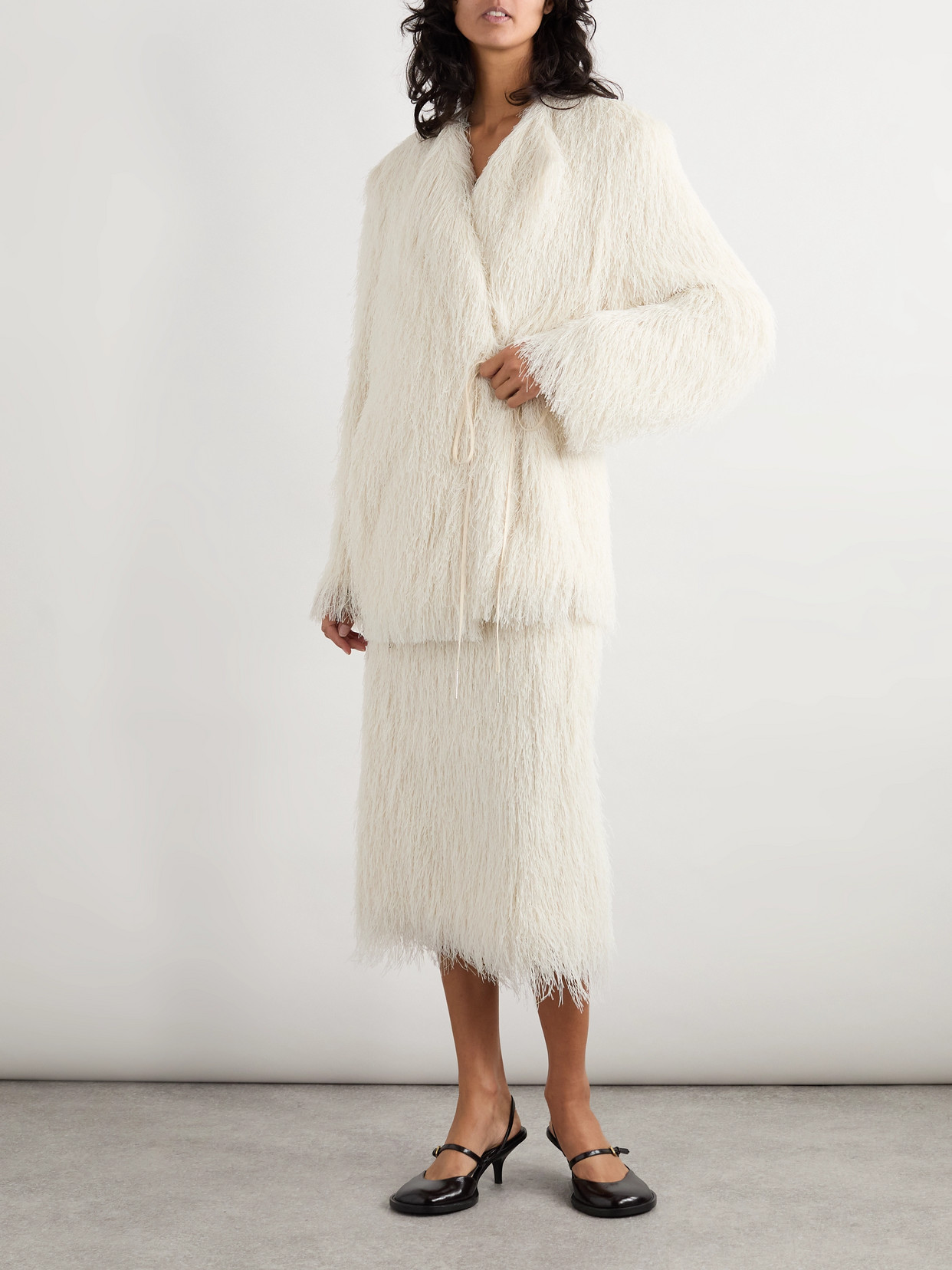 Dries Van Noten Fringed Woven Coat In White