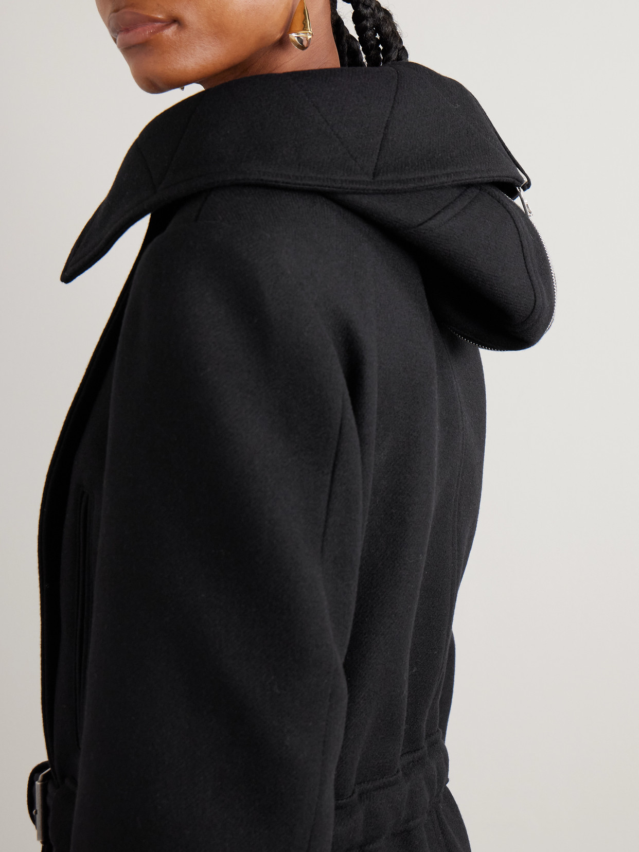 Belted Hooded Double-Breasted Coat