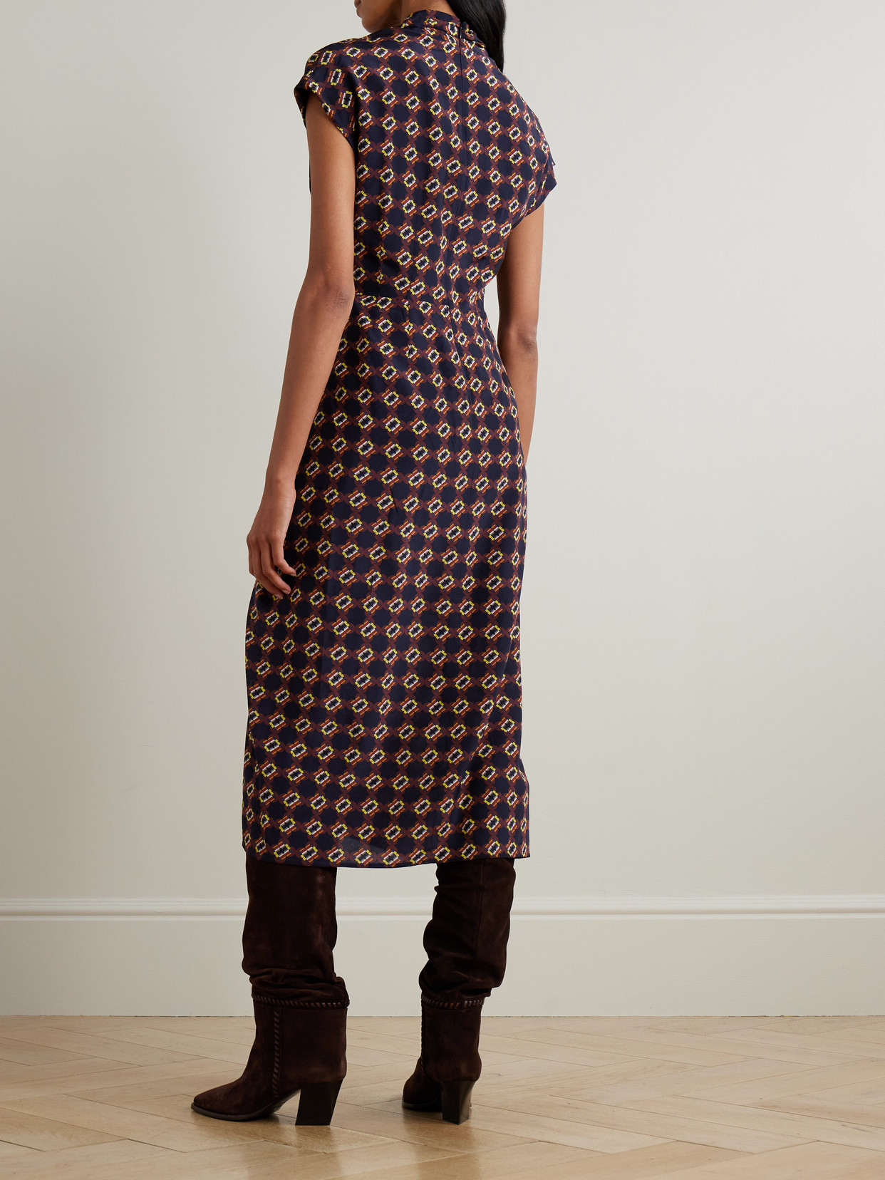 Dries Van Noten Wrap-effect Printed Silk-crepe Midi Dress In Brown