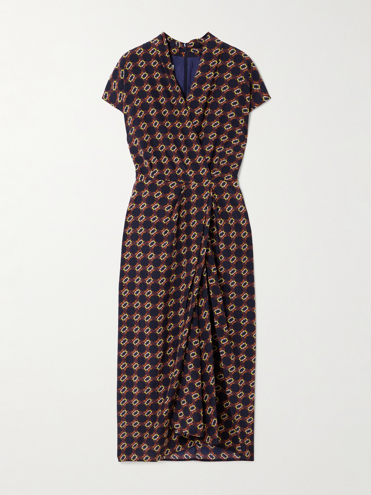 Dries Van Noten Wrap-effect Printed Silk-crepe Midi Dress In Brown