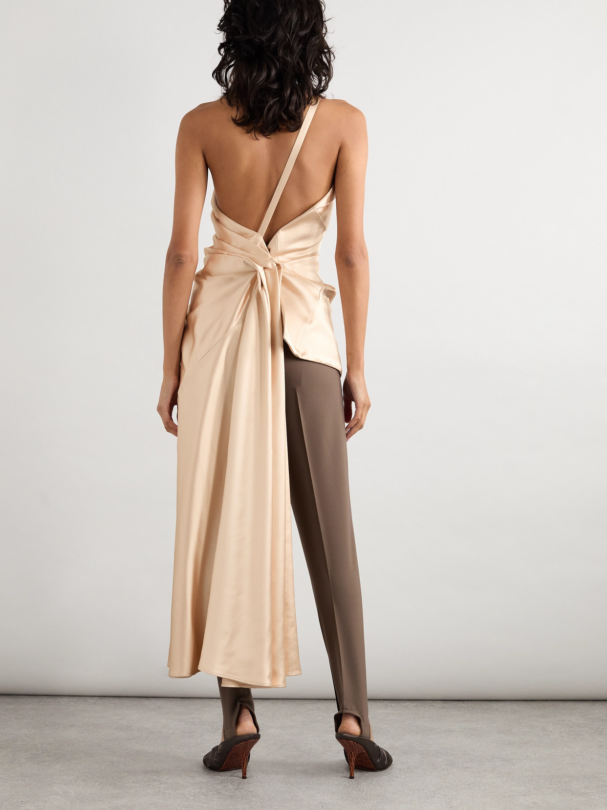 Dries Van Noten Asymmetric Open-back Gathered Satin Blouse In Gold