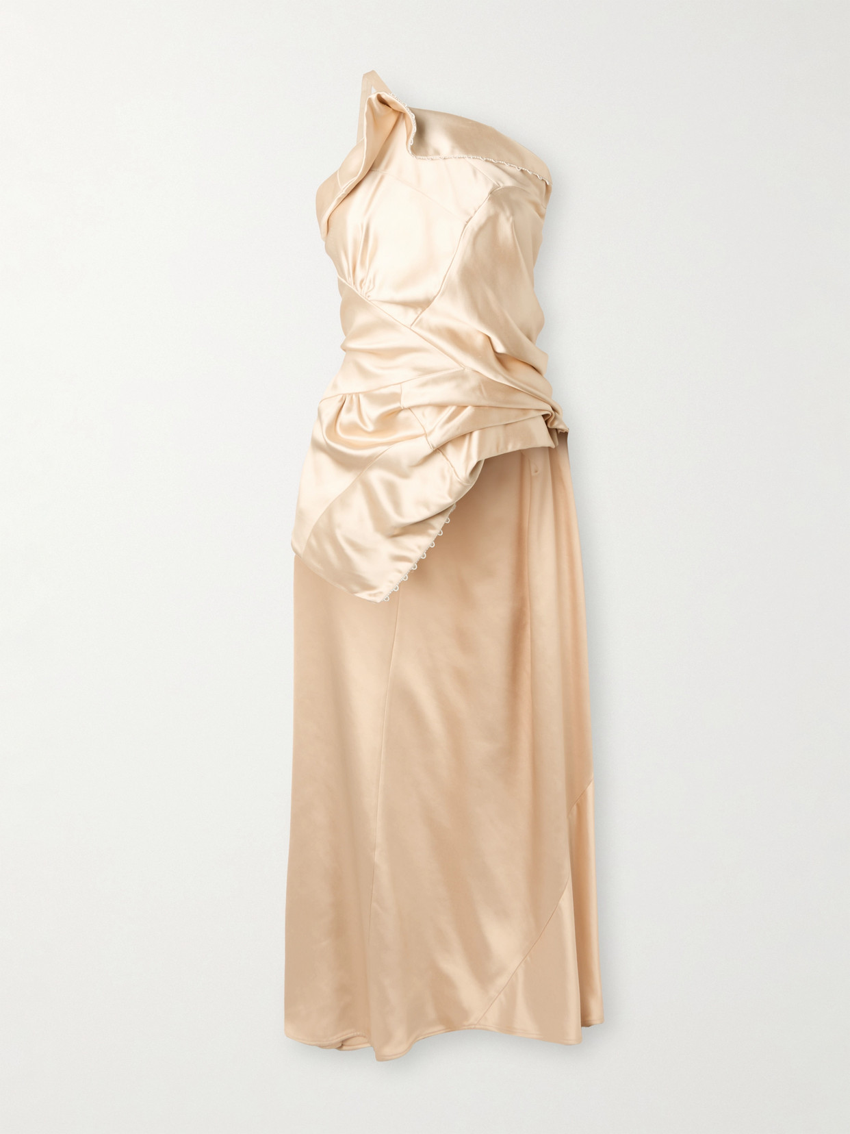 Dries Van Noten Asymmetric Open-back Gathered Satin Blouse In Gold