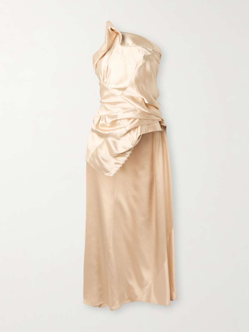 Dries Van Noten Asymmetric Open-back Gathered Satin Blouse