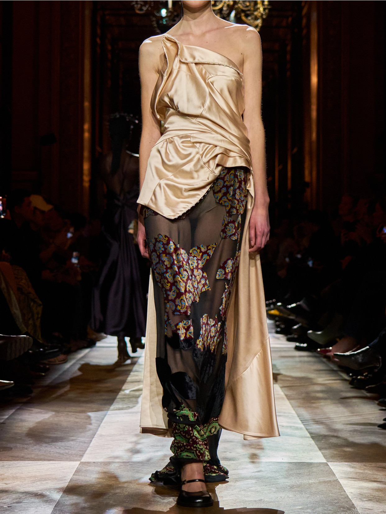 Dries Van Noten Asymmetric Open-back Gathered Satin Blouse In Gold