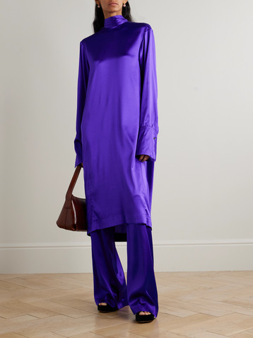 Dries Van Noten Tie-neck stretch-silk satin dress