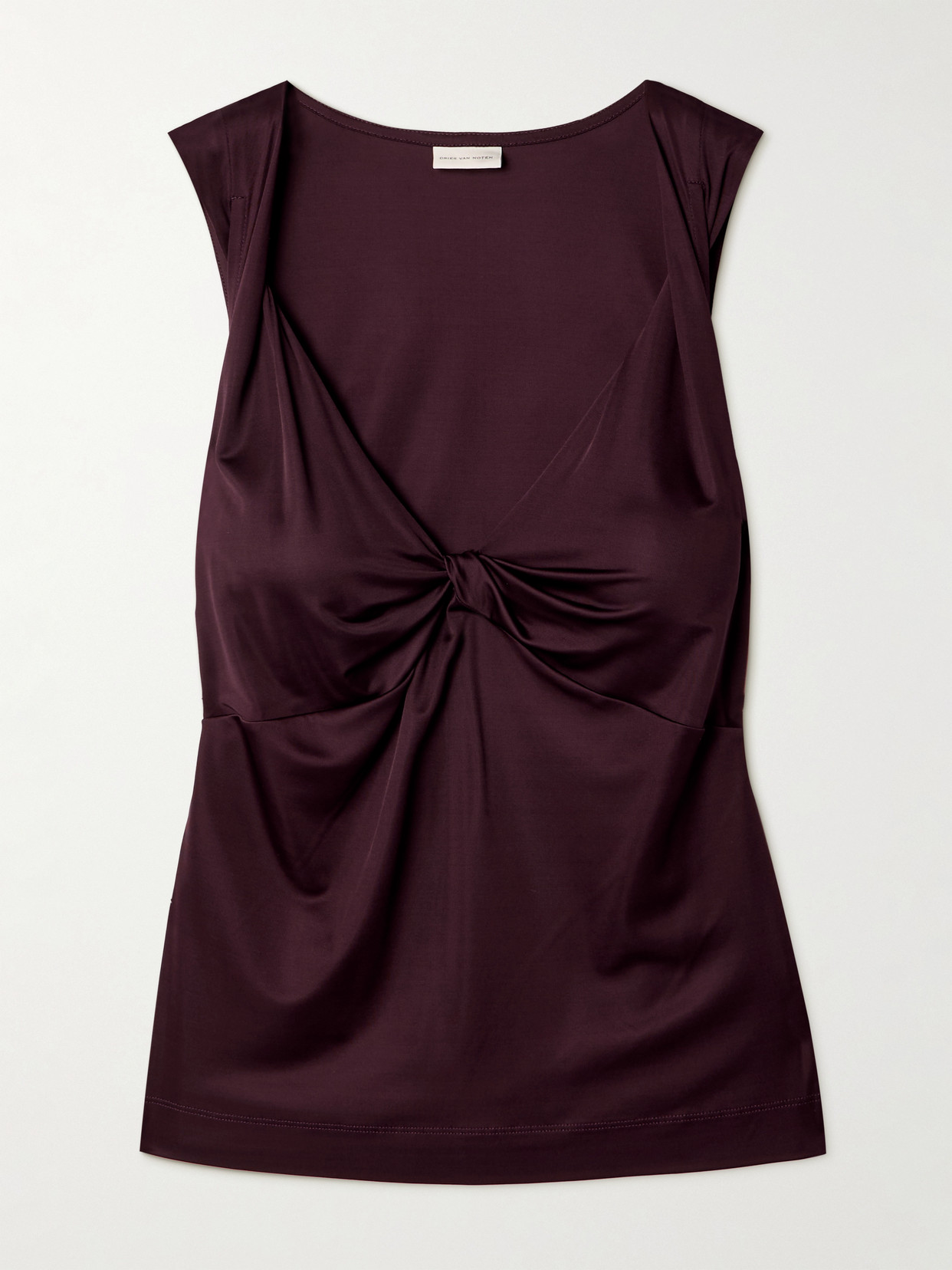 Dries Van Noten Twist-front Satin-jersey Top In Burgundy