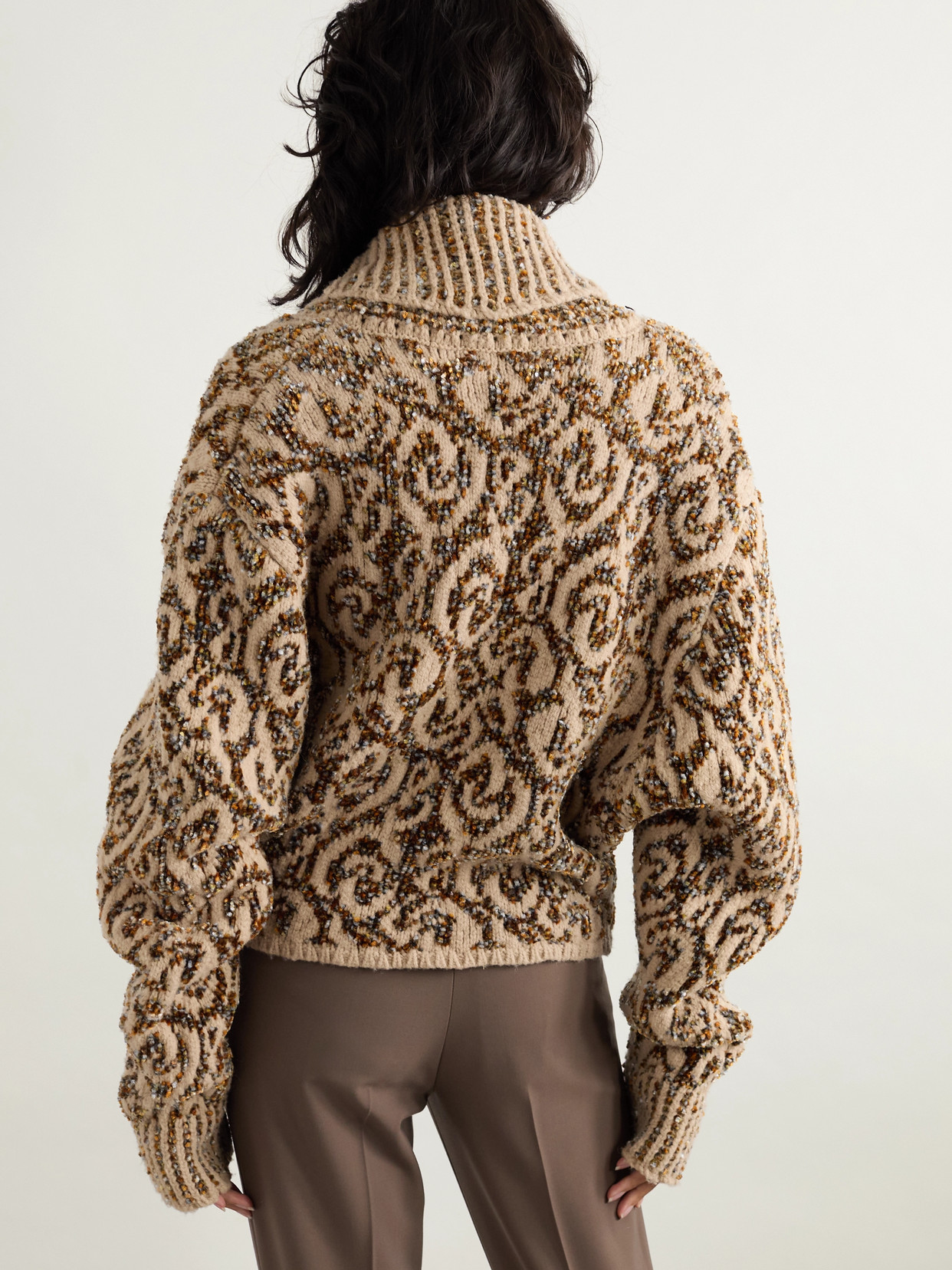 Dries Van Noten Textured Knit Cardigan Shawl Collar In Brown