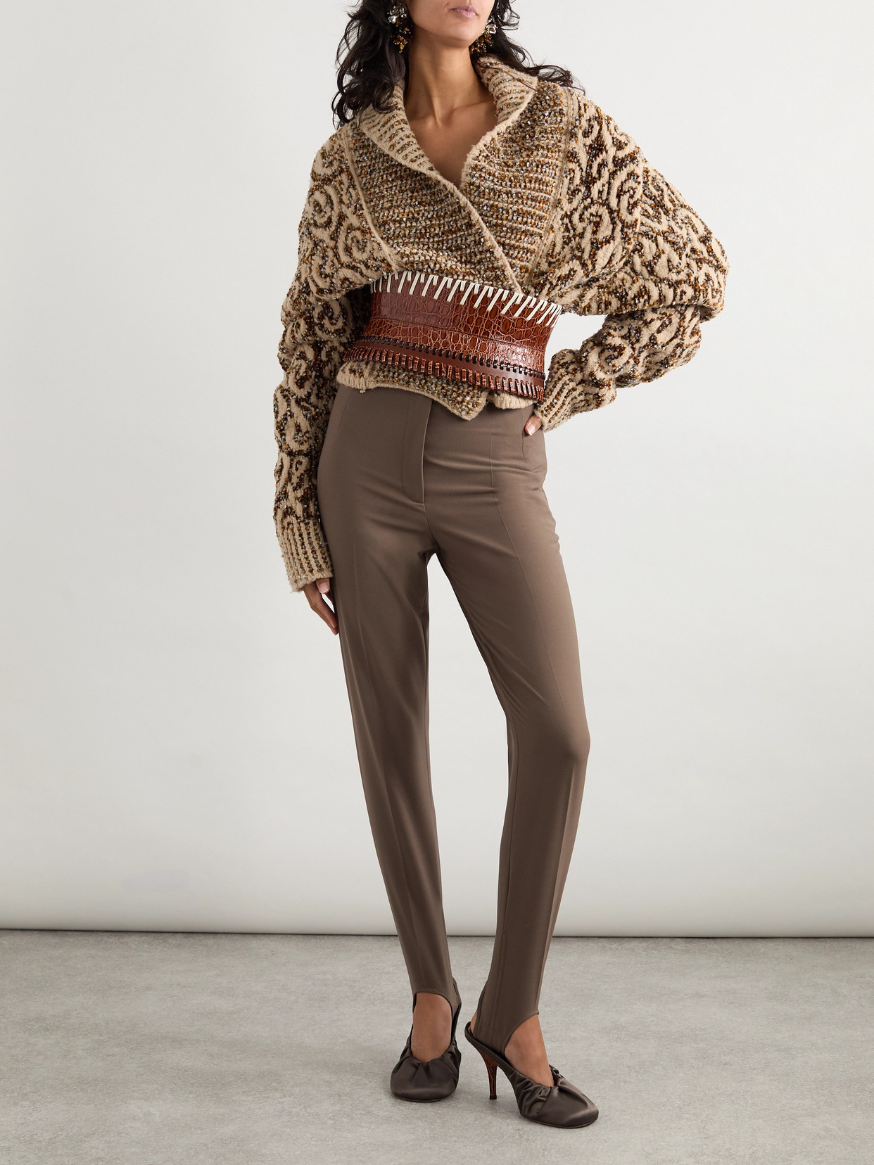 Dries Van Noten Textured Knit Cardigan Shawl Collar In Brown