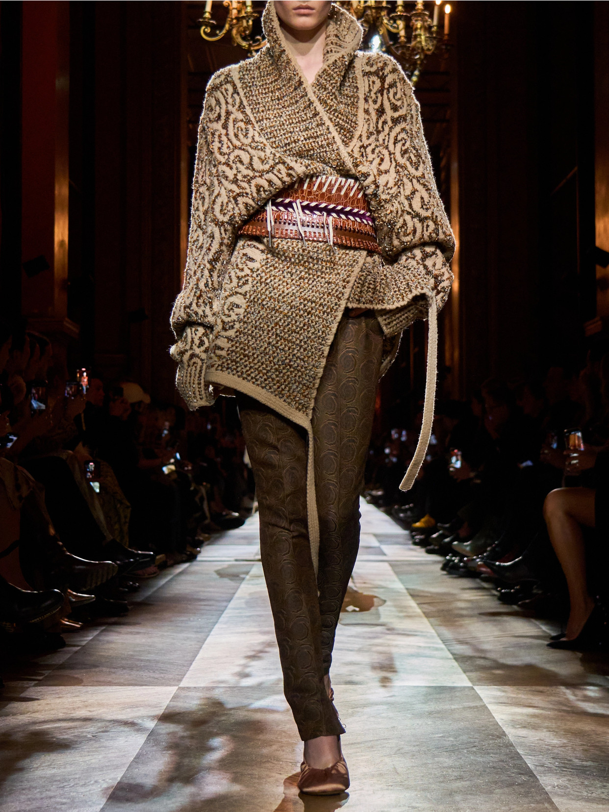 Dries Van Noten Textured Knit Cardigan Shawl Collar In Brown
