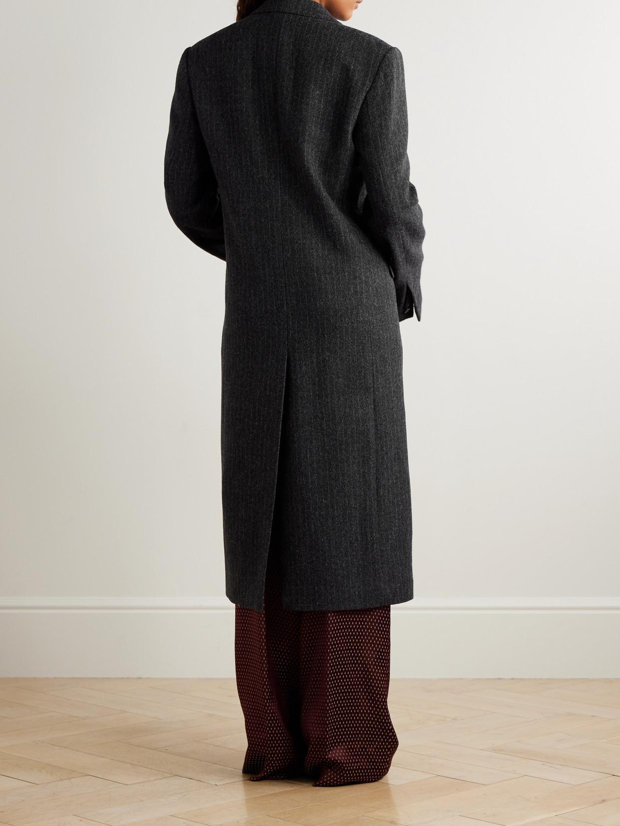 Dries Van Noten Pinstriped Wool-twill Coat In Black