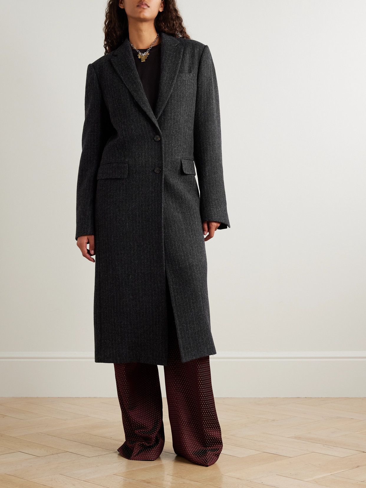 Dries Van Noten Pinstriped Wool-twill Coat In Black