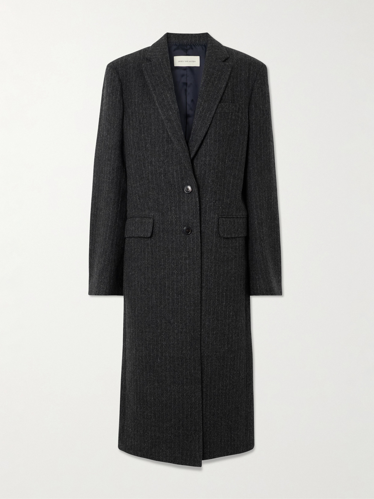 Dries Van Noten Pinstriped Wool-twill Coat In Black