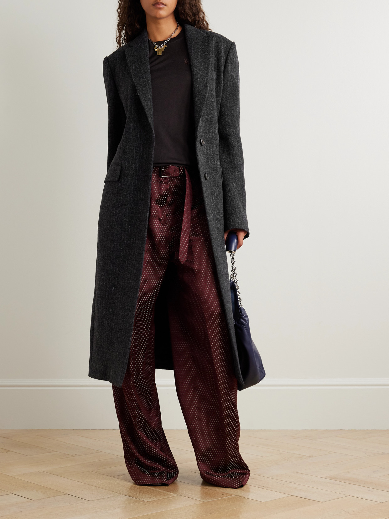 Dries Van Noten Pinstriped Wool-twill Coat In Black