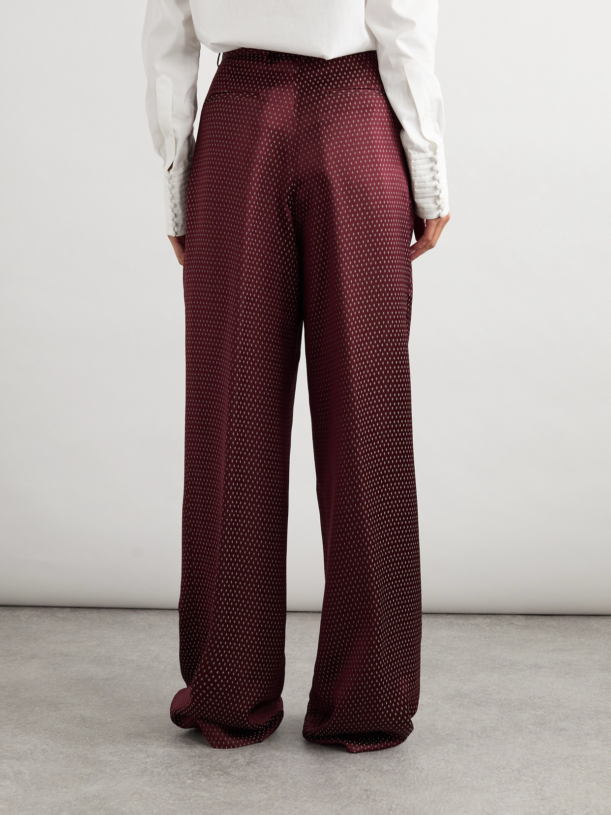 Dries Van Noten Belted Pleated Satin-jacquard Wide-leg Pants In Brown